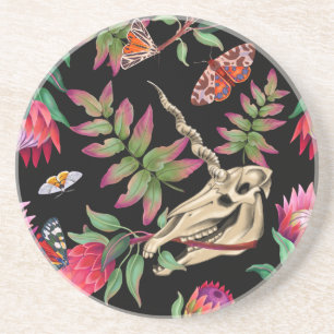 Dessous De Verre En Grès Licorne de la Forêt Magique Modèle Sombre.
