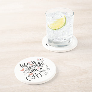 Dessous De Verre En Grès Life is Better With a Cat quote slogan