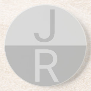 Dessous De Verre En Grès Light Grey & Grey Modern Initials Monogram