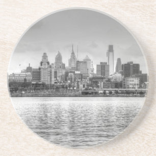 Dessous De Verre En Grès Ligne d'horizon Philadelphie en noir et blanc