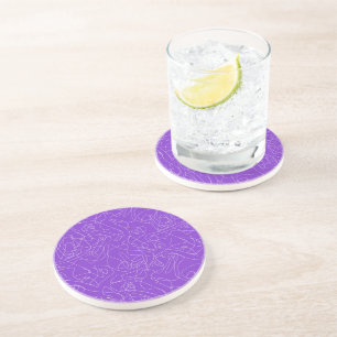 Dessous De Verre En Grès lignes courbes abstraites blanches sur fond violet