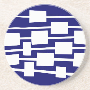 Dessous De Verre En Grès Lignes et rectangles - Blanc sur Marine profonde
