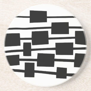 Dessous De Verre En Grès Lignes et rectangles - Noir sur Blanc