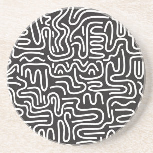 Dessous De Verre En Grès Lignes ondulées de doodle rétro : Monochrome