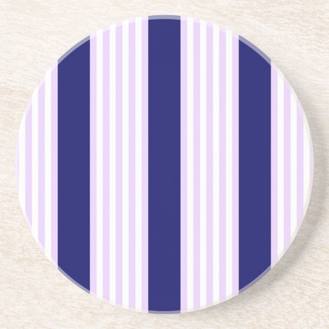 Dessous De Verre En Grès Lilac et rayures blanches motif avec bleu marine (Devant)