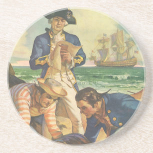 Dessous De Verre En Grès L'île au trésor, pirates de contes de fées vintage