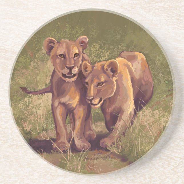 Dessous De Verre En Grès Lion Cubs (Devant)