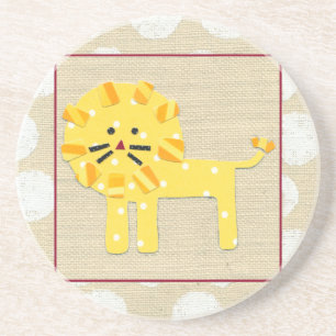 Dessous De Verre En Grès Lion jaune avec Pois blancs