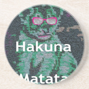 Dessous De Verre En Grès Lion vert avec lunettes roses "Hakuna Matata" Art