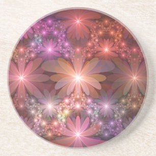 Dessous De Verre En Grès Lit De Fleurs Coloré Brillant Art Fractal Abstrait