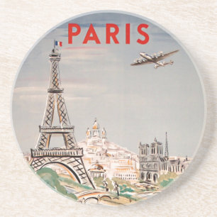 Dessous De Verre En Grès Lithographe de voyage aérien vintage Tour Eiffel P