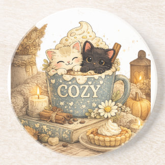 Dessous De Verre En Grès livre, une tasse, chats à la tasse de thé, vibrati