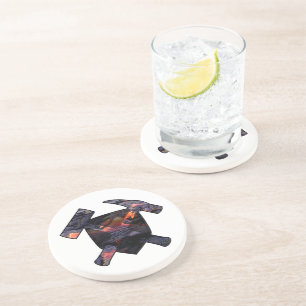 Dessous De Verre En Grès Logo de marteau de roche du géologue avec flux de 