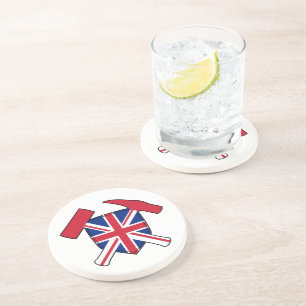 Dessous De Verre En Grès Logo du marteau de pierre du géologue avec Union J
