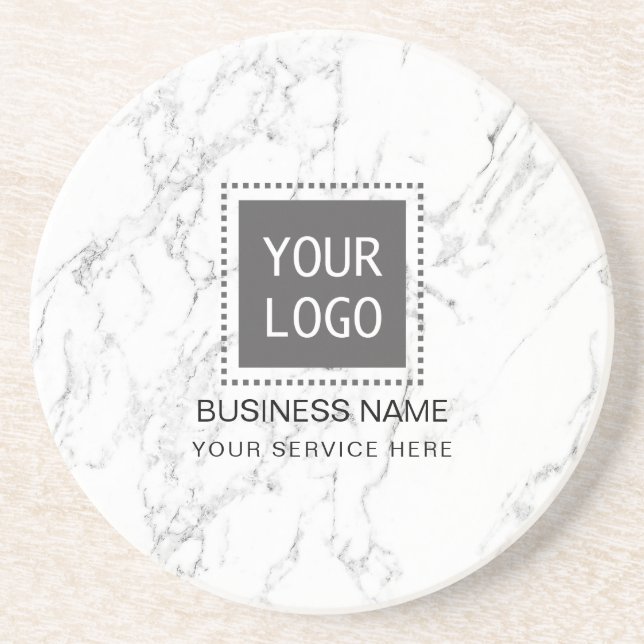 Dessous De Verre En Grès Logo personnalisé de l'entreprise Marbre blanc mod (Devant)