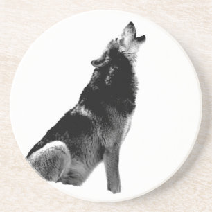 Dessous De Verre En Grès Loup de Howling blanc noir