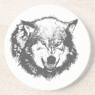Dessous De Verre En Grès Loup en colère en noir