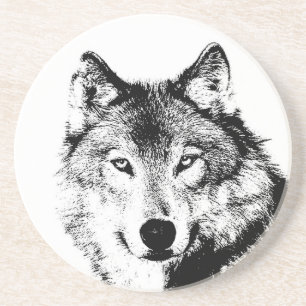 Dessous De Verre En Grès Loup noir et blanc