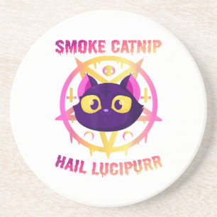 Dessous De Verre En Grès Lucipurr à la grêle à la fumée, Funny Satanic Chat