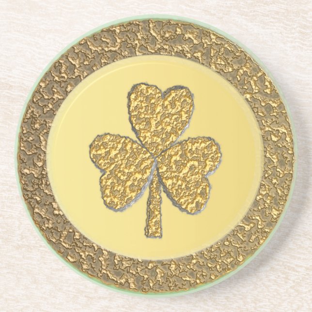 Dessous De Verre En Grès Lucky Irish Shamrock Gold Coin (Devant)