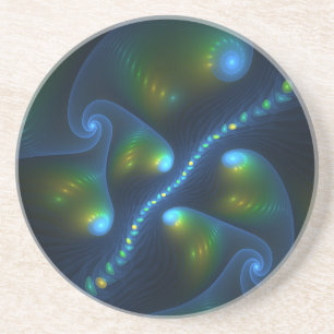 Dessous De Verre En Grès Lumières de l'Imaginaire Abstrait Bleu Vert Jaune