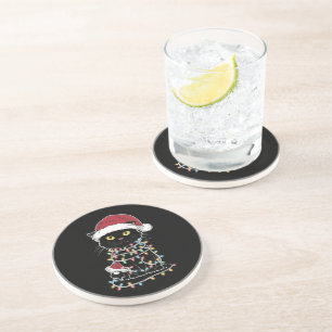 Dessous De Verre En Grès Lumières de Noël pour amateur de chats drôles