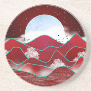 Dessous De Verre En Grès Lune rouge