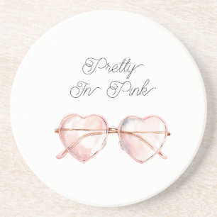 Dessous De Verre En Grès Lunettes de soleil cœur rose sur fond blanc