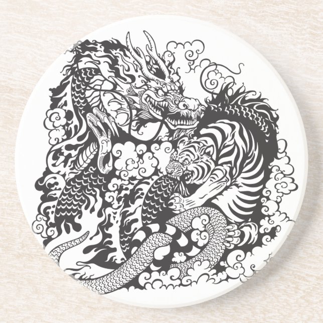Dessous De Verre En Grès lutte contre le dragon et le tigre (Devant)