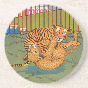 Dessous De Verre En Grès lutte contre le tigre et le léopard