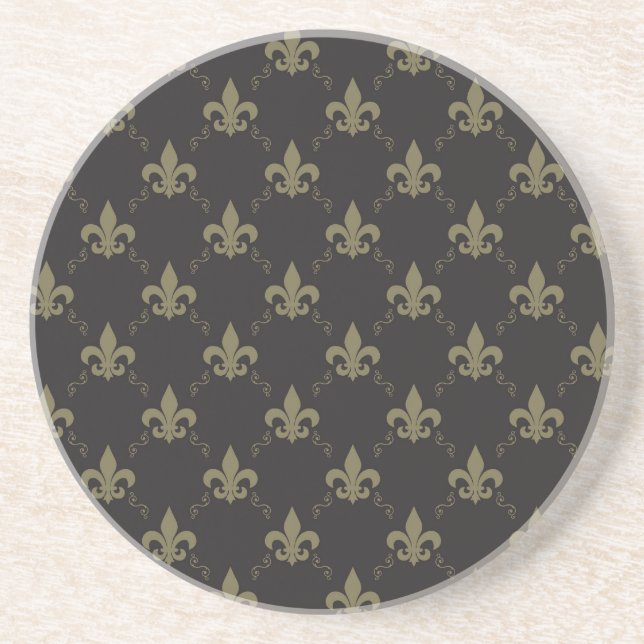 Dessous De Verre En Grès Luxueux Black Gold Fleur De Lis Motif (Devant)