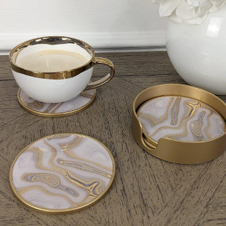 Dessous De Verre En Grès Luxury White & Gold Marble Coaster – Elegant Aesth