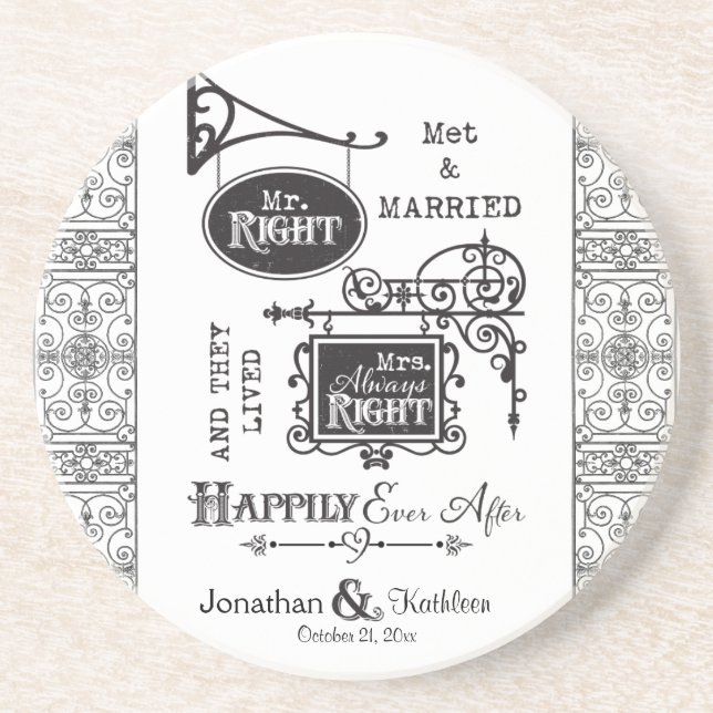 Dessous De Verre En Grès M. Right et Mme Always Right Mariage Mariage (Devant)