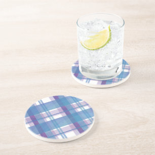 Dessous De Verre En Grès Madras Plaid Blue et Purple