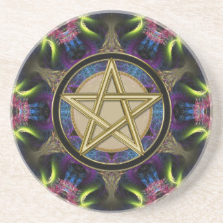 Dessous De Verre En Grès Magie de Pentacle Doré Fractales