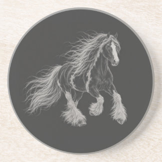 Dessous De Verre En Grès Magnifique cheval Gypsy Vanner craie Art Pierre