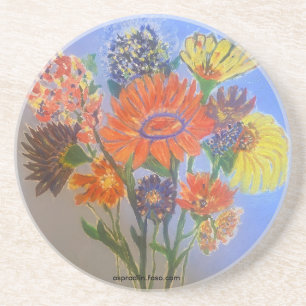 Dessous De Verre En Grès Magnifique conception de bouquet floral peint à la