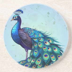 Dessous De Verre En Grès Magnifique Rond Paon