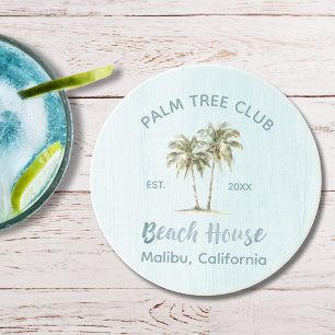 Dessous De Verre En Grès Maison de plage moderne en bois aux palmiers bleu 