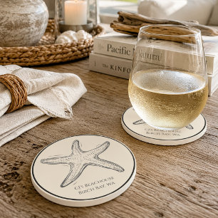 Dessous De Verre En Grès Maison de plage personnalisée étoile de mer côtièr