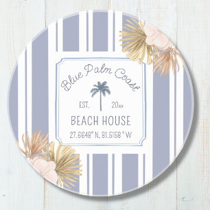 Dessous De Verre En Grès Maison de plage rayures bleues Côtière Boho Fermet