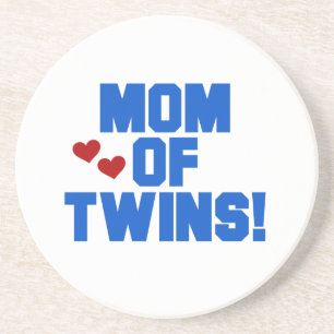 Dessous De Verre En Grès Maman de Twins Blue Text Cadfts