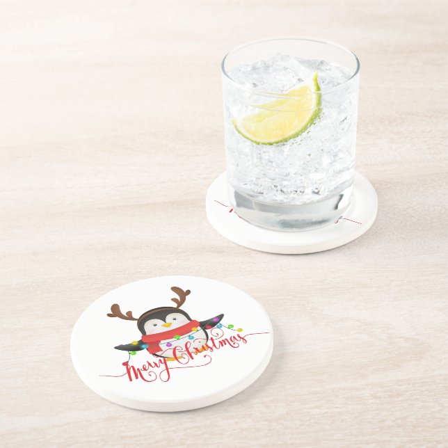 Dessous De Verre En Grès Manchot de Noël   (Côté)