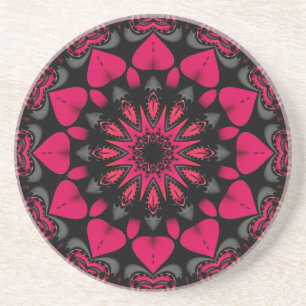 Dessous De Verre En Grès Mandala d'amour Lotus Rose Noir