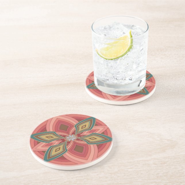 Dessous De Verre En Grès Mandala Fleur Papillon  (Côté)