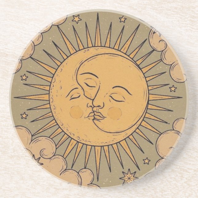 Dessous De Verre En Grès Mandala Sun et Moon (Devant)