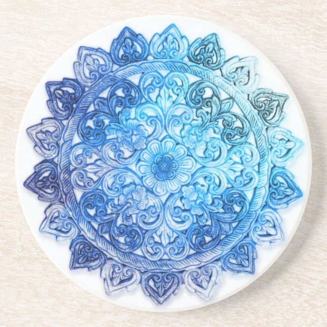 Dessous De Verre En Grès Mandela bleu (Devant)