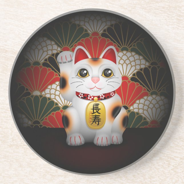 Dessous De Verre En Grès Maneki en céramique blanc Neko (Devant)