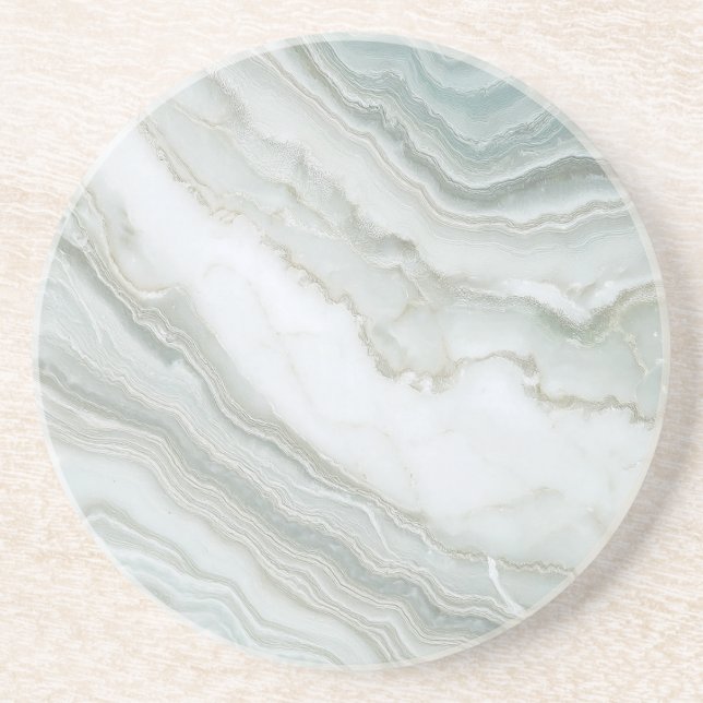 Dessous De Verre En Grès Marbre Abstrait blanc vert (Devant)