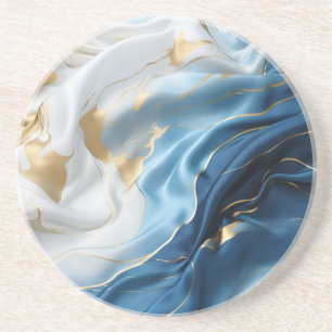 Dessous De Verre En Grès Marbre blanc bleu avec look soie or